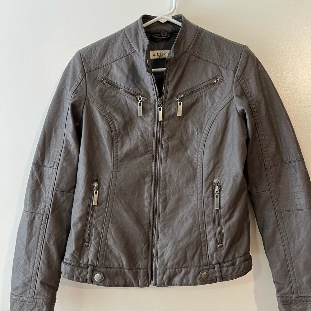 URBANOLOGY Women's Size M Dark Grey Vegan Faux Leather Motorcycle Moto Jacket